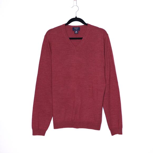 BROOKS Merino Wool V Neck Sweater Red Long Sleeves Lightweight Casual Men's L - Picture 1 of 13